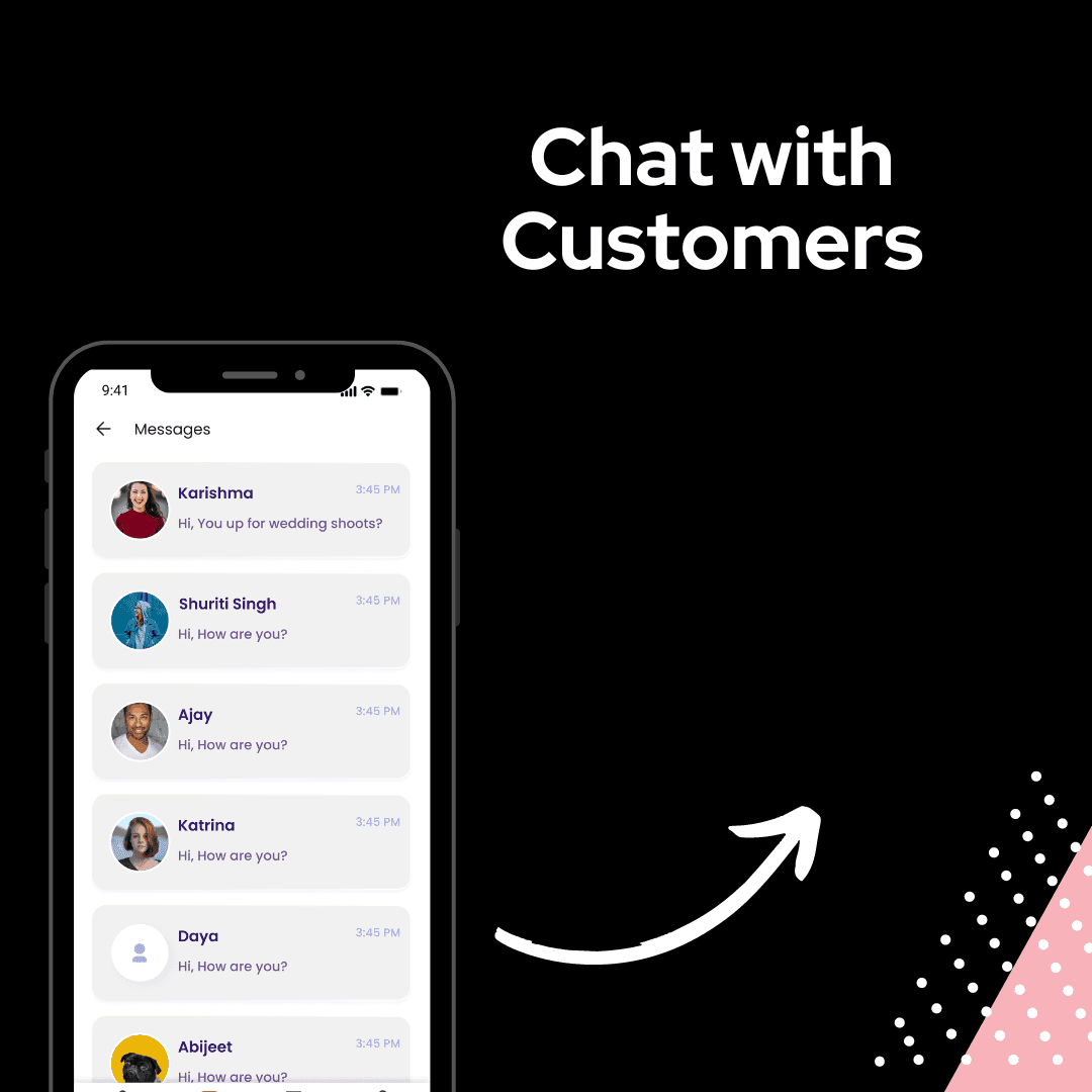Chat directly with your Clients and Customers with AnyTimeShoot App