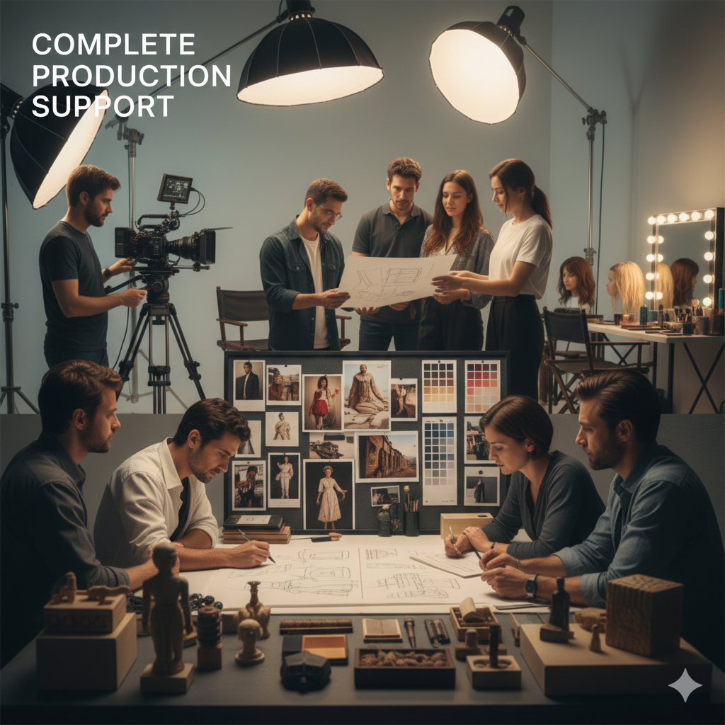 Complete production support including DOP, storyboards, makeup, styling, and set design in professional studio – AnyTimeShoot